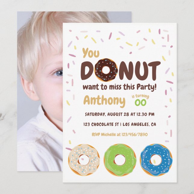 Doughnut Party Photo Invitation (Front/Back)