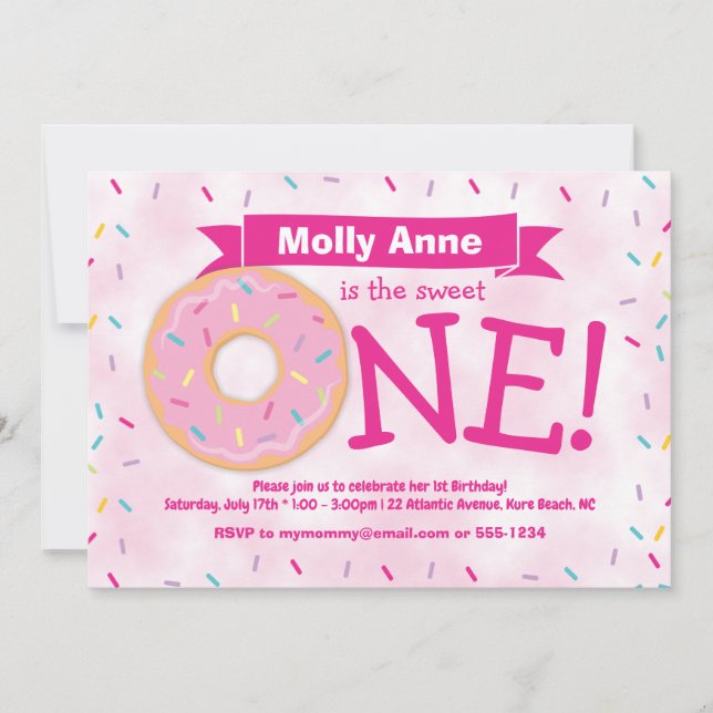 Doughnut Party Rainbow Sprinkles Girl First Birthd Invitation (Front)