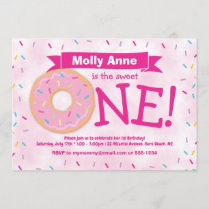 Doughnut Party Rainbow Sprinkles Girl First Birthd Invitation