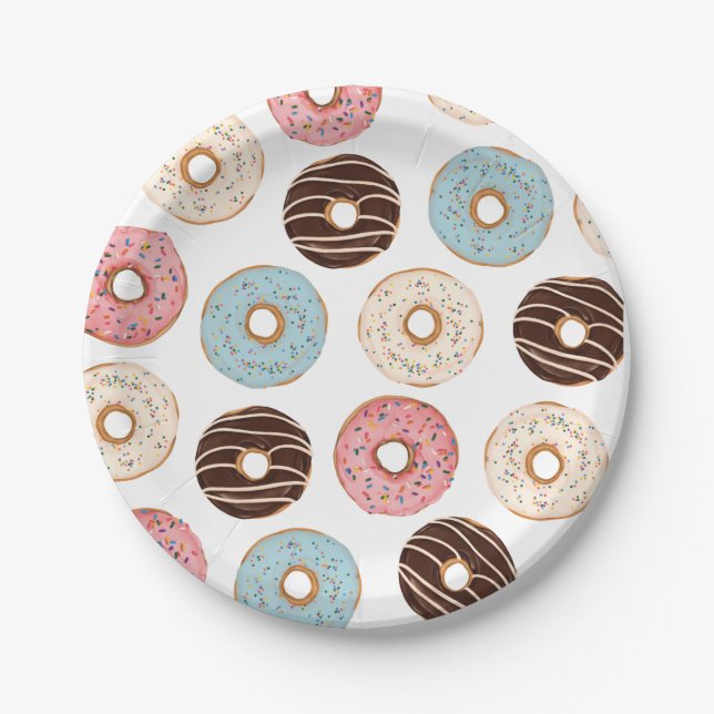 Doughnut Pattern Birthday Paper Plates (Front)