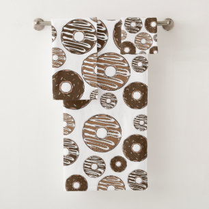 Doughnut Pattern, Chocolate Doughnuts, Caramel Dou Bath Towel Set