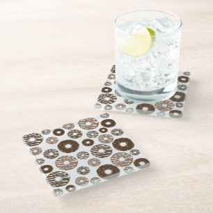 Doughnut Pattern, Chocolate Doughnuts, Caramel Dou Glass Coaster
