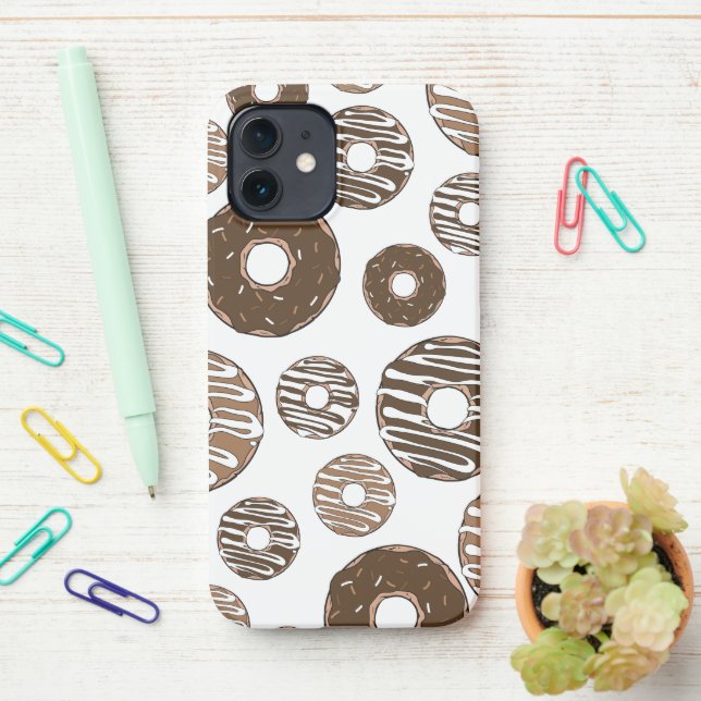Doughnut Pattern, Chocolate Doughnuts, Caramel Dou iPhone Case (On Desk)