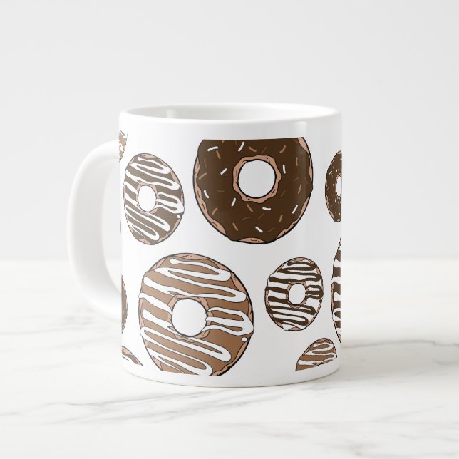 Doughnut Pattern, Chocolate Doughnuts, Caramel Dou Large Coffee Mug (Front Left)