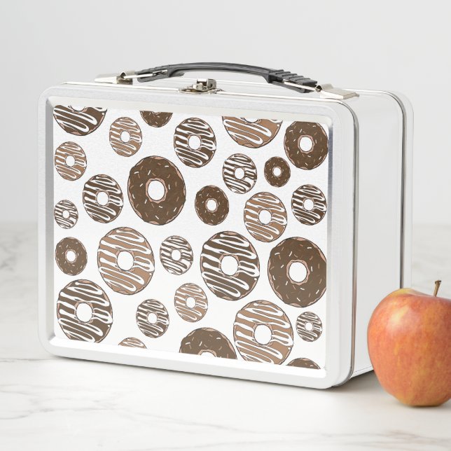 Doughnut Pattern, Chocolate Doughnuts, Caramel Dou Metal Lunch Box (In Situ)