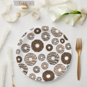 Doughnut Pattern, Chocolate Doughnuts, Caramel Dou Paper Plate