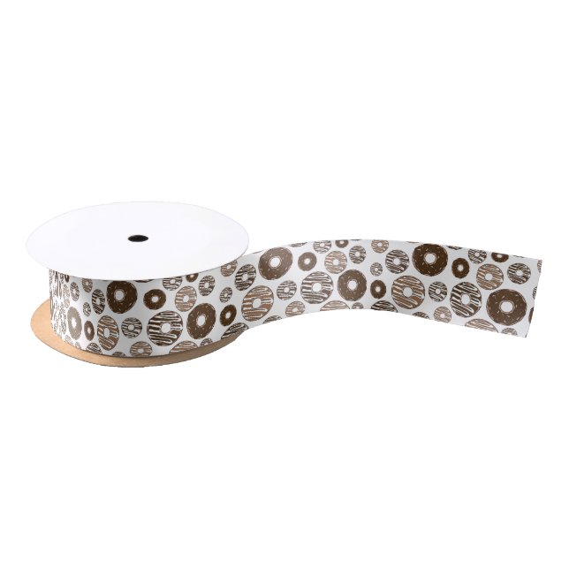 Doughnut Pattern, Chocolate Doughnuts, Caramel Dou Satin Ribbon (Spool)