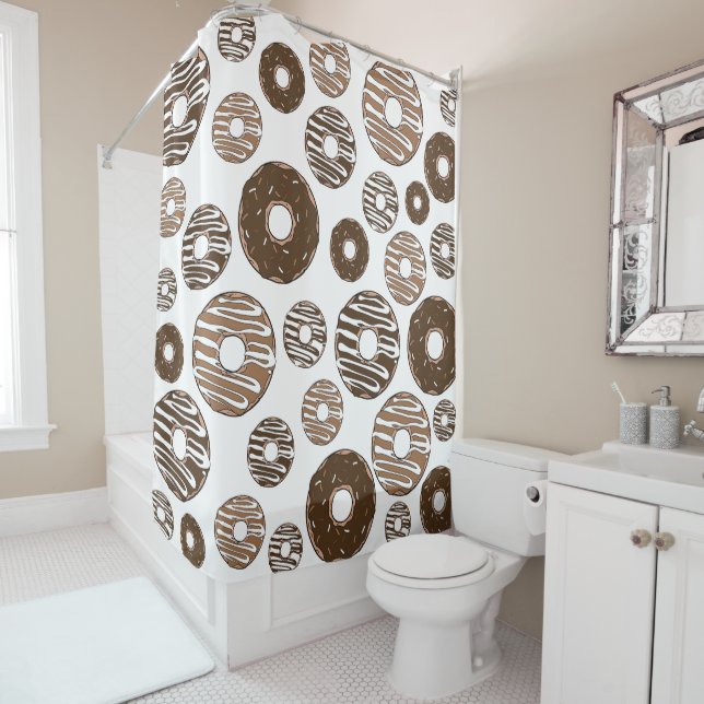 Doughnut Pattern, Chocolate Doughnuts, Caramel Dou Shower Curtain (In Situ)