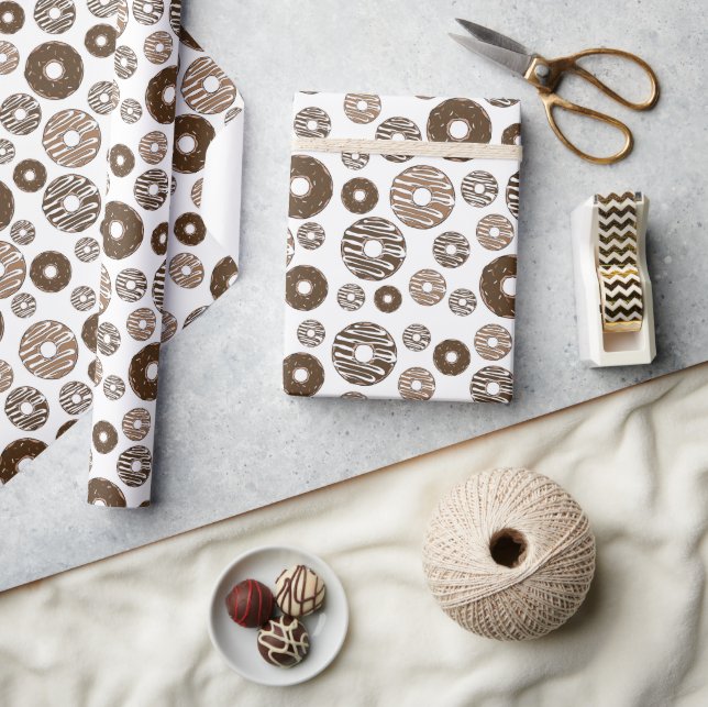 Doughnut Pattern, Chocolate Doughnuts, Caramel Dou Wrapping Paper (Crafts)