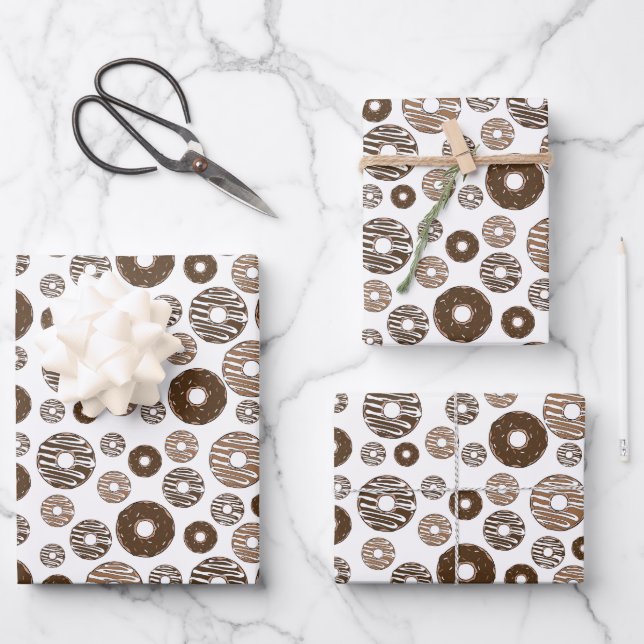 Doughnut Pattern, Chocolate Doughnuts, Caramel Dou Wrapping Paper Sheet (Front)