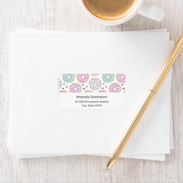 Doughnut Pattern Cute Colourful Address Label (Insitu)