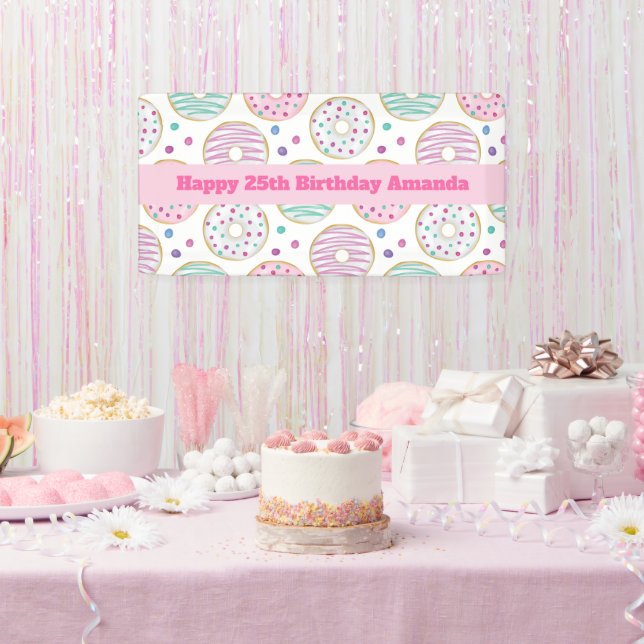 Doughnut Pattern Cute Colourful Birthday Banner (Party)