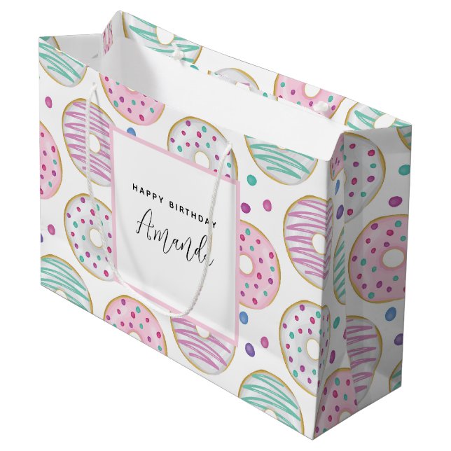 Doughnut Pattern Cute Colourful Birthday Large Gift Bag (Front Angled)