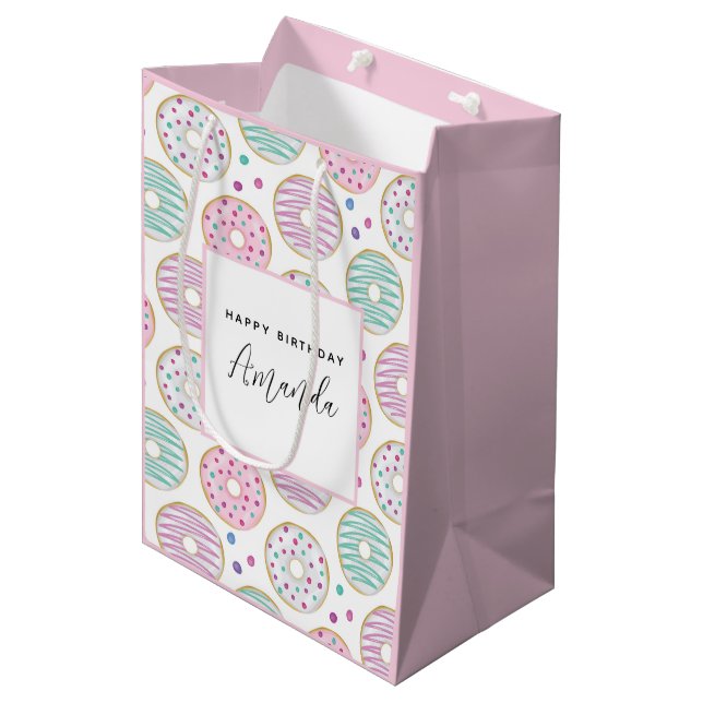 Doughnut Pattern Cute Colourful Birthday Medium Gift Bag (Front Angled)