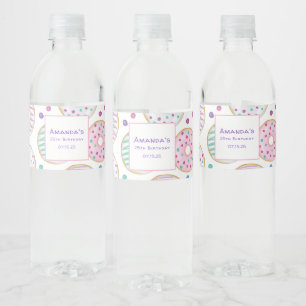 Doughnut Pattern Cute Colourful Birthday Water Bottle Label