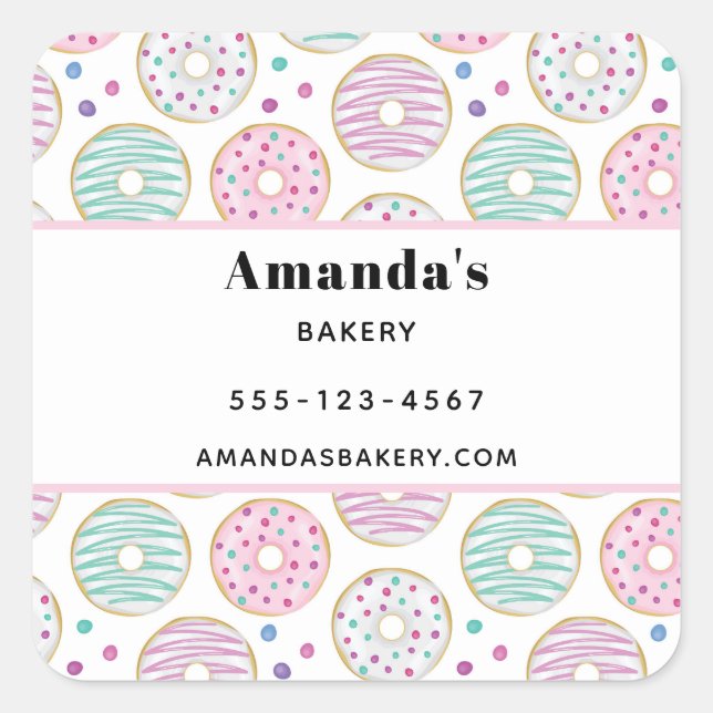 Doughnut Pattern Cute Colourful Business Square Sticker (Front)
