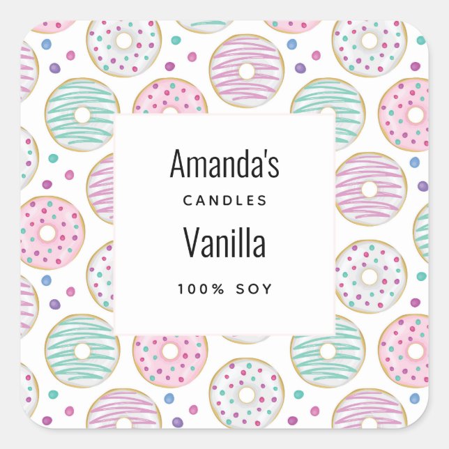 Doughnut Pattern Cute Colourful Candle Business Square Sticker (Front)