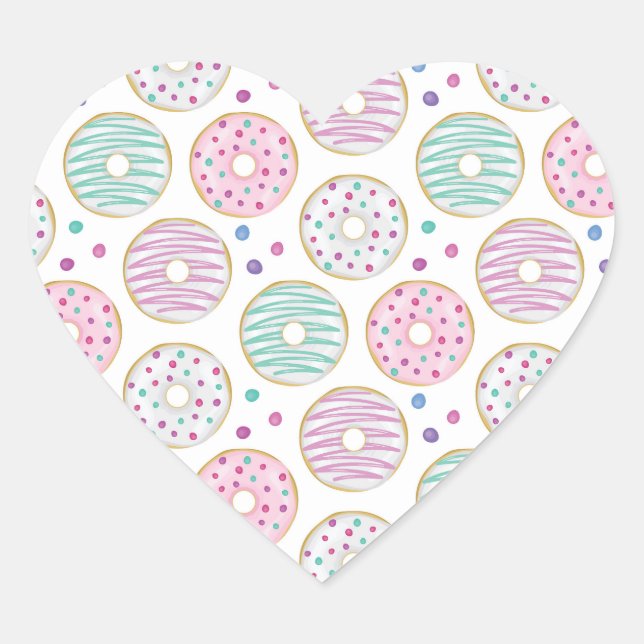 Doughnut Pattern Cute Colourful Heart Sticker (Front)