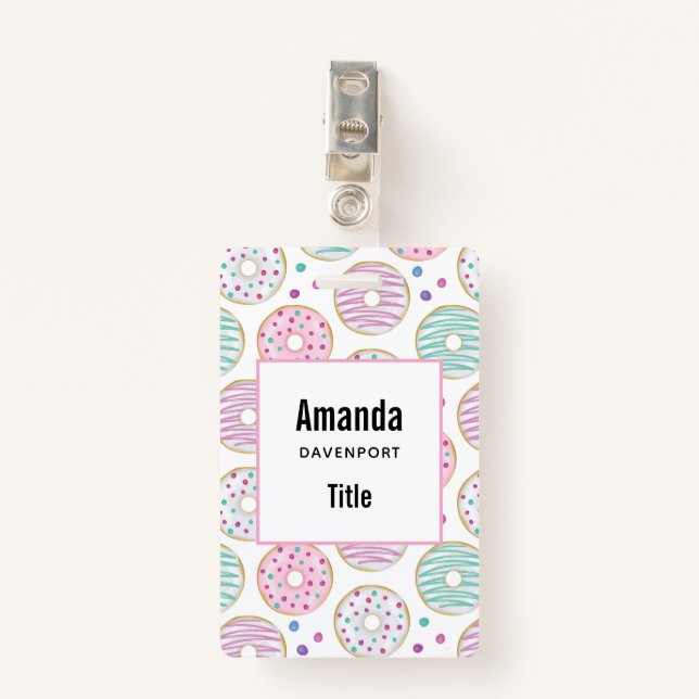 Doughnut Pattern Cute Colourful ID Badge (Front with Clip)
