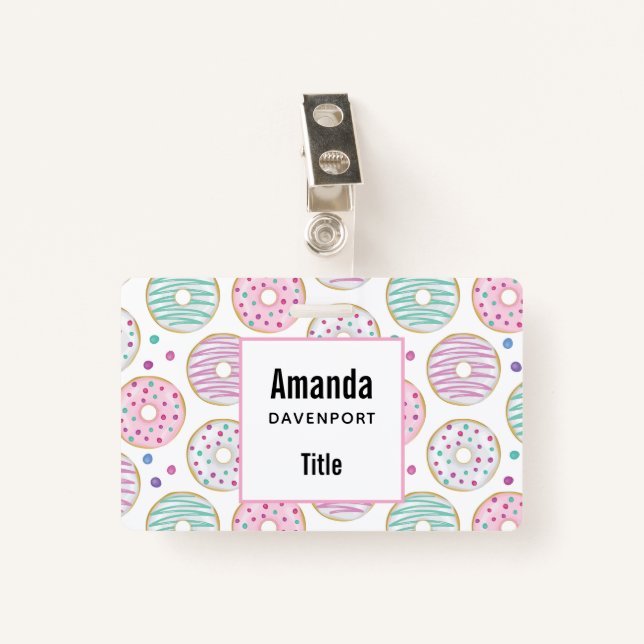 Doughnut Pattern Cute Colourful ID Badge (Front with Clip)