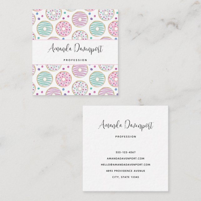 Doughnut Pattern Cute Colourful Square Business Card (Front/Back)