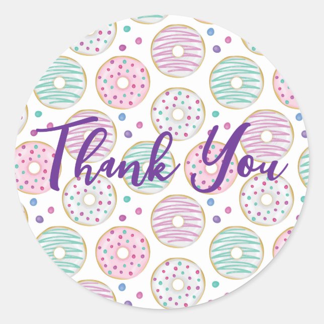 Doughnut Pattern Cute Colourful Thank You Classic Round Sticker (Front)
