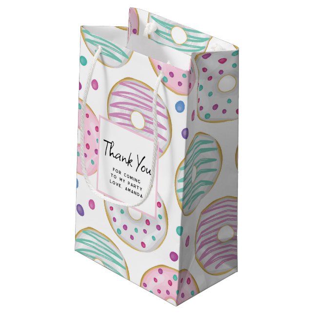 Doughnut Pattern Cute Colourful Thank You Small Gift Bag (Back Angled)