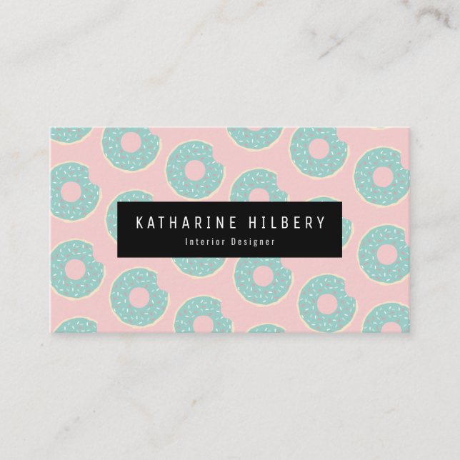 Doughnut Pattern Pink & Mint Green Business Card (Front)