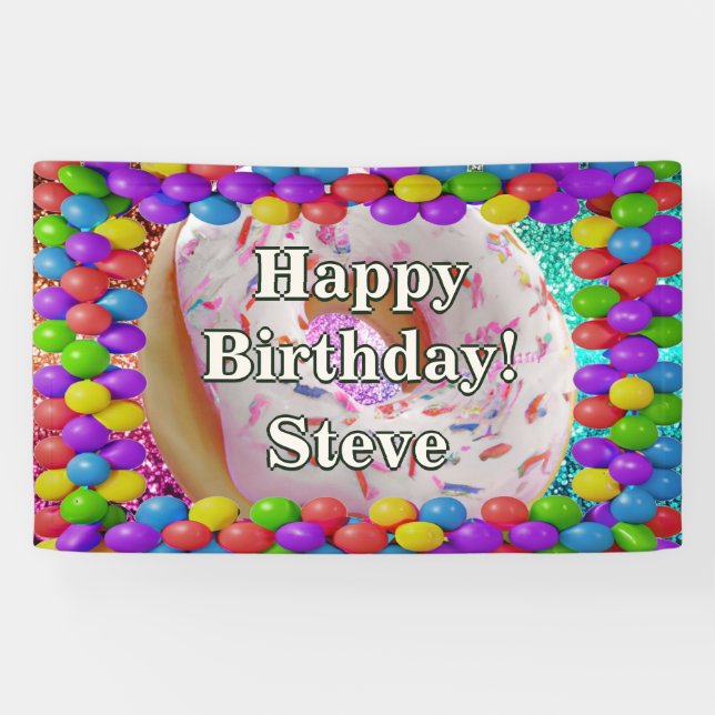 Doughnut Personalised character birthday banner (Horizontal)