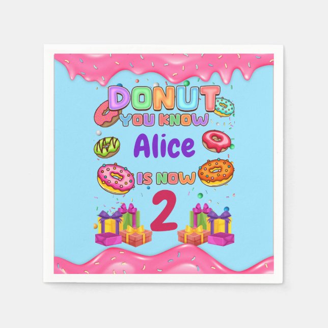 Doughnut Personalised Colour Sprinkle Birthday Par Napkin (Front)