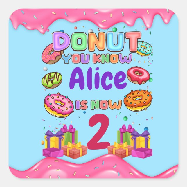 Doughnut Personalised Colour Sprinkle Birthday Par Square Sticker (Front)
