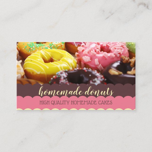 Doughnut Photo Tasty Pink Yellow Business Card (Front)