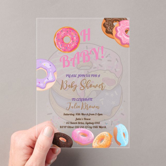 Doughnut pink Baby Shower  Acrylic Invitations (Insitu (Handheld))