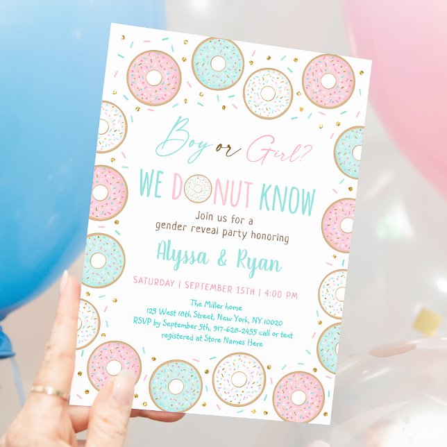 Doughnut Pink Blue Gender Reveal Invitation (Creator Uploaded)