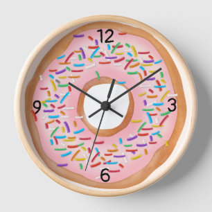 Doughnut Pink Frosting Sprinkles Cute Food   Clock