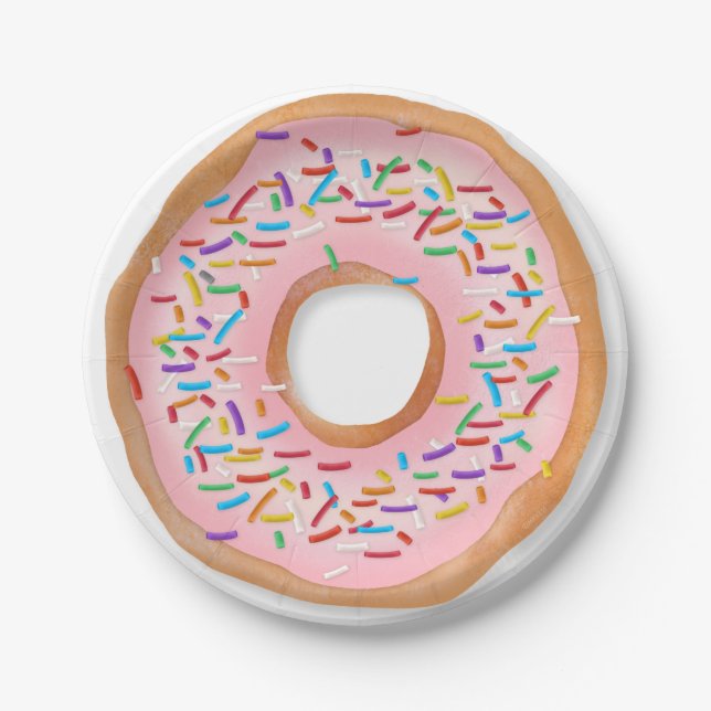 Doughnut Pink Frosting Sprinkles Cute Food | Paper Plate (Front)