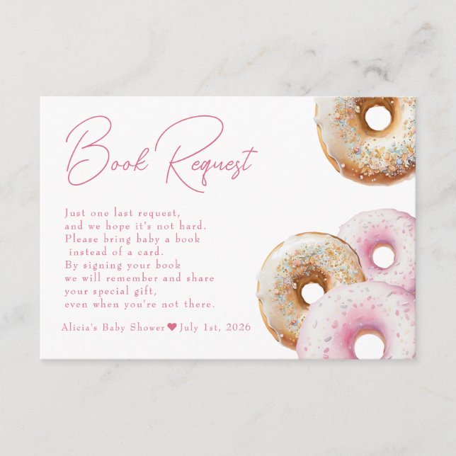 Doughnut | Pink Gingham Girl Baby Shower Book Requ Enclosure Card (Front)