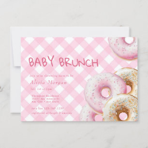Doughnut   Pink Gingham Girl Baby Shower Invitatio Invitation