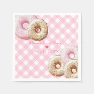 Doughnut   Pink Gingham Girl Baby Shower  Napkin