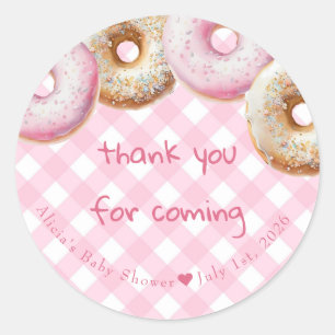 Doughnut Pink Gingham Girl Baby Shower Thank You Classic Round Sticker
