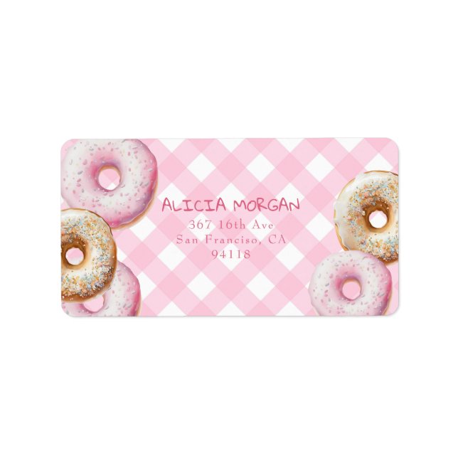 Doughnut | Pink Gingham Return Address Label (Front)