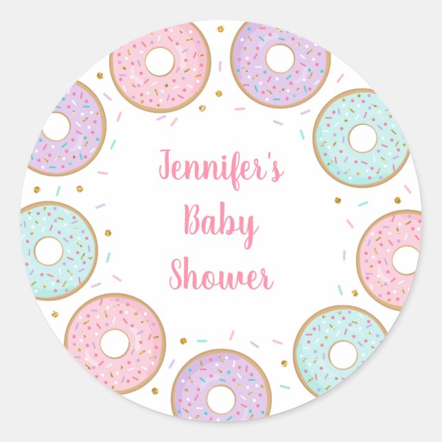 Doughnut Pink Gold Pastel Birthday Classic Round Sticker (Front)