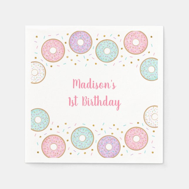 Doughnut Pink Gold Pastel Birthday Napkin (Front)