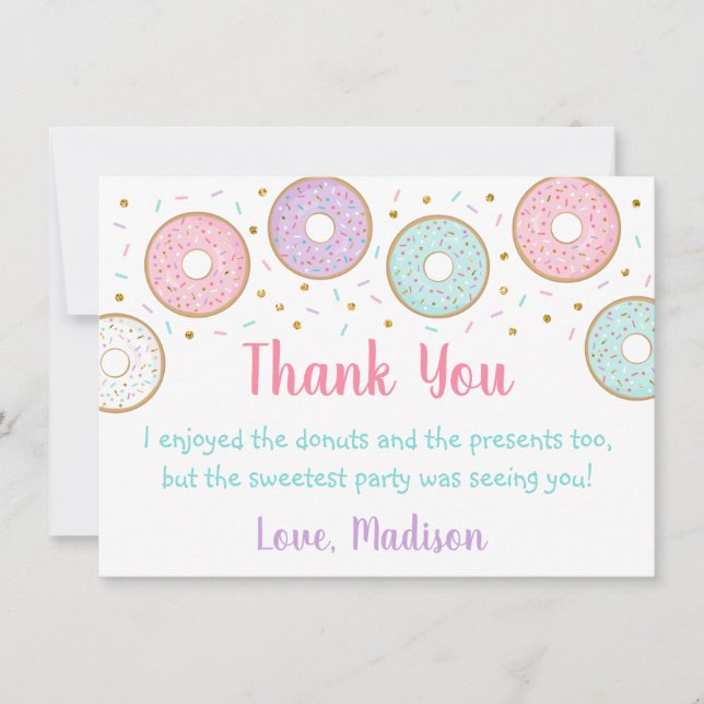 Doughnut Pink Gold Pastel Birthday Thank You Card (Front)