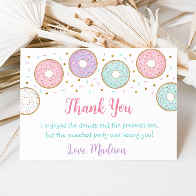 Doughnut Pink Gold Pastel Birthday Thank You Card (Creator Uploaded)