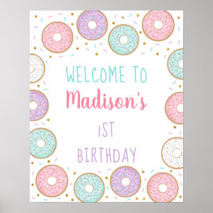 Doughnut Pink Gold Pastel Birthday Welcome Poster