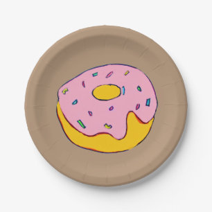 Doughnut pink icing sweets party paper plate