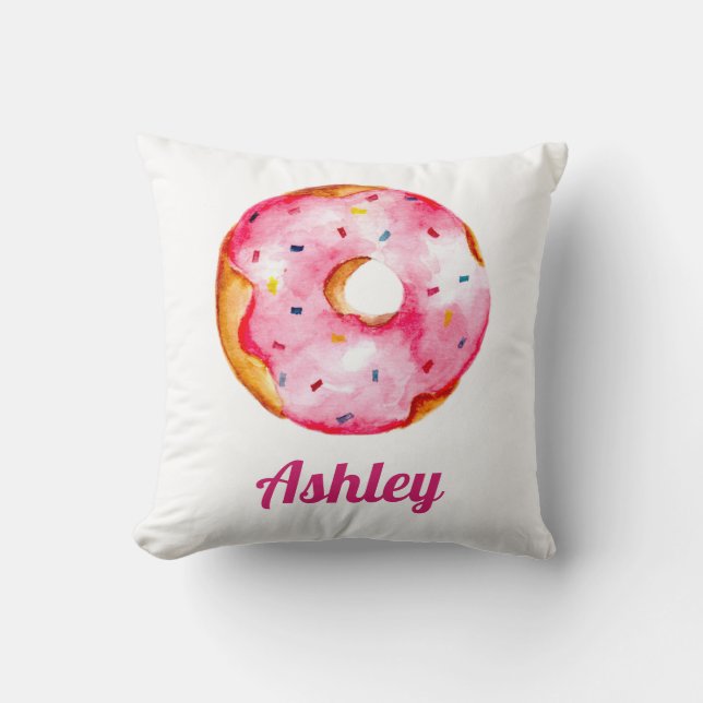 Doughnut pink rainbow sprinkles custom name cute cushion (Front)