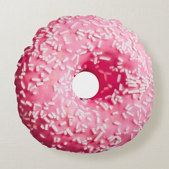 Doughnut Pink White Sprinkled Round Cushion (Front)