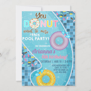 Doughnut pool girl birthday invitation, pool invit invitation